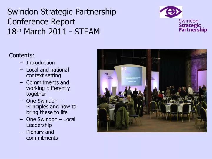 swindon strategic partnership conference report 18 th march 2011 steam