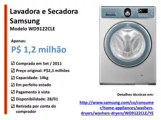 Lavadora e Secadora Samsung Modelo WD9122CLE
