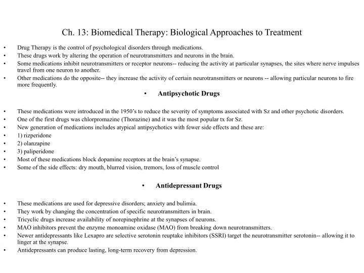 ch 13 biomedical therapy biological approaches to treatment