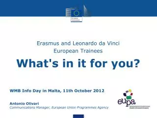 WMB Info Day in Malta, 11th October 2012 Antonio Olivari