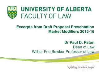 Excerpts from Draft Proposal Presentation Market Modifiers 2015-16