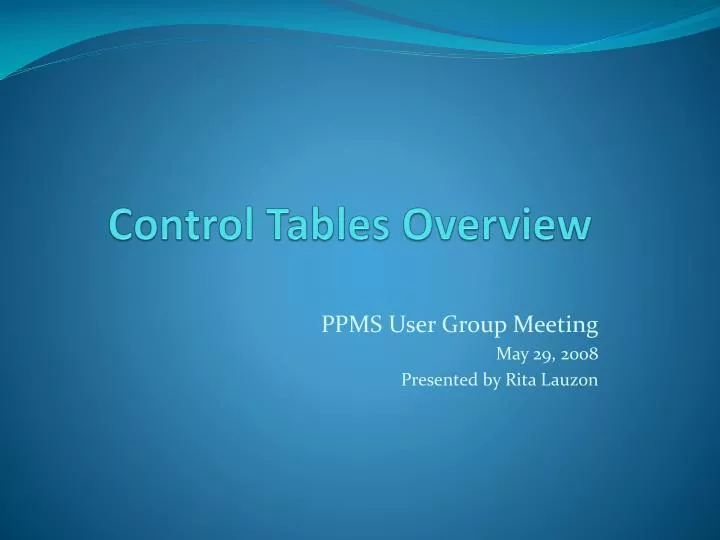 control tables overview