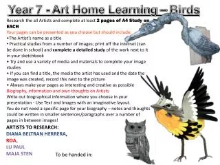 Year 7 - Art Home Learning – Birds