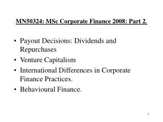 MN50324: MSc Corporate Finance 2008: Part 2 .