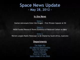 Space News Update - May 28, 2012 -
