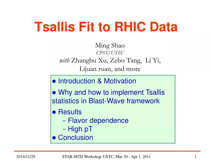 tsallis fit to rhic data