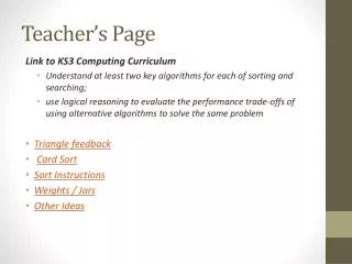 Teacher’s Page