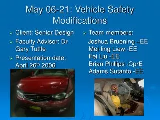 May 06-21: Vehicle Safety Modifications