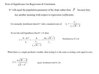 Tests of Significance for Regression &amp; Correlation
