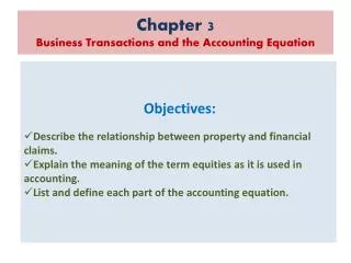 Chapter 3 Business Transactions and the Accounting Equation