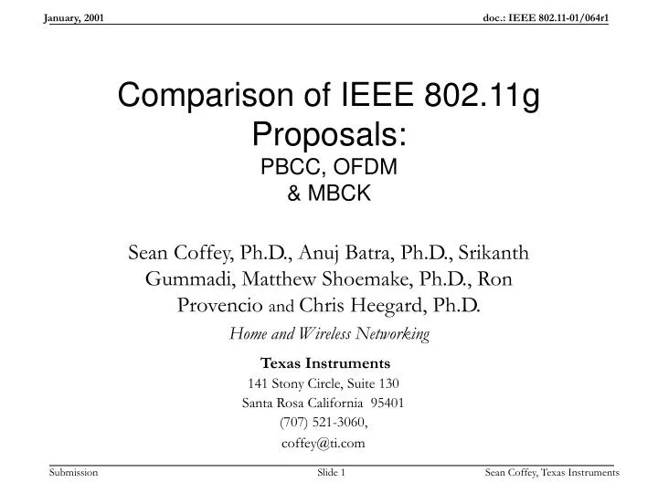 comparison of ieee 802 11g proposals pbcc ofdm mbck