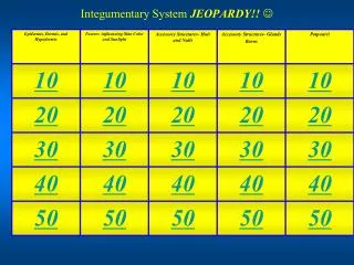Integumentary System JEOPARDY!! 