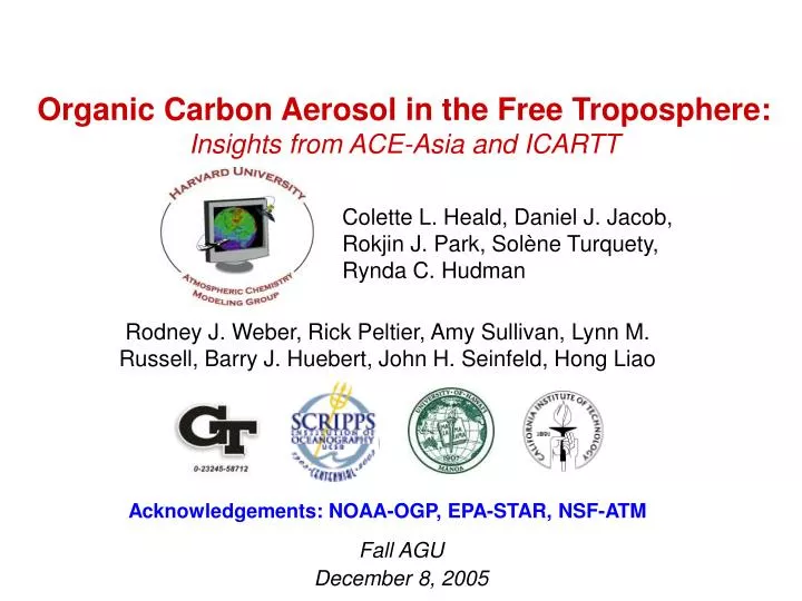 organic carbon aerosol in the free troposphere insights from ace asia and icartt