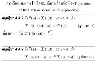 ทฤษฎีบท 4.4.2 ถ้า F(s) = L {f(t)} และ a &gt; 0 แล้ว