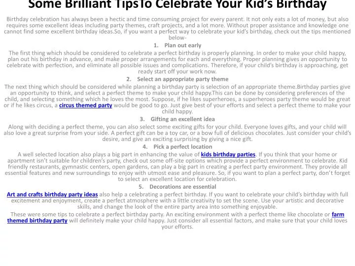 some brilliant tipsto celebrate your kid s birthday