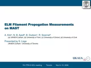 ELM Filament Propogation Measurements on MAST