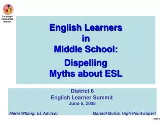 English Learners in Middle School: Dispelling Myths about ESL