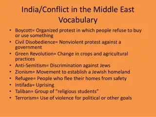 India/Conflict in the Middle East Vocabulary