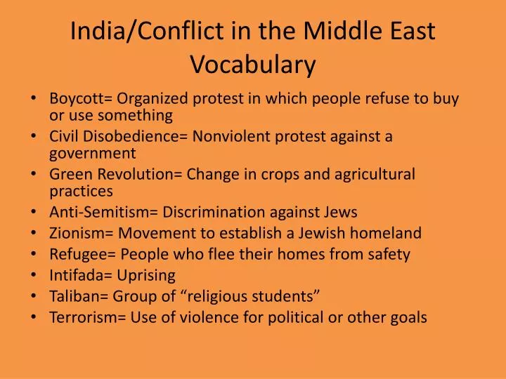 india conflict in the middle east vocabulary