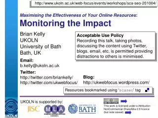 Maximising the Effectiveness of Your Online Resources : Monitoring the Impact