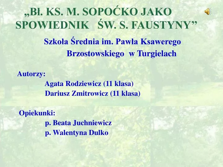 b ks m sopo ko jako spowiednik w s faustyny