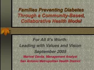 Families Preventing Diabetes Through a Community-Based, Collaborative Health Model