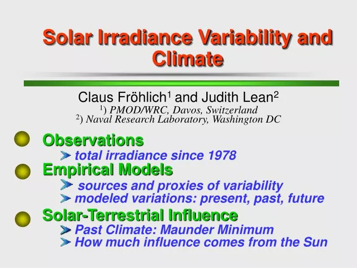 solar irradiance variability and climate