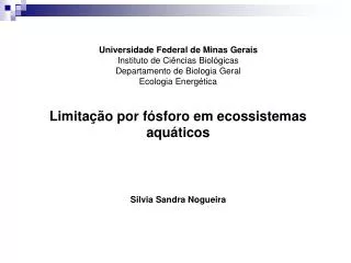 Universidade Federal de Minas Gerais Instituto de Ciências Biológicas