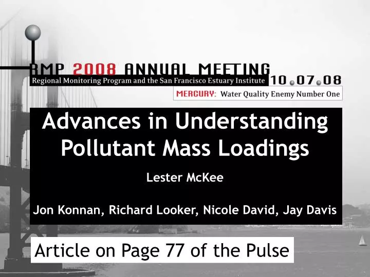 advances in understanding pollutant mass loadings