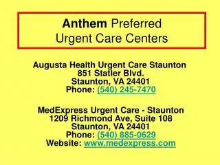 Anthem Preferred Urgent Care Centers