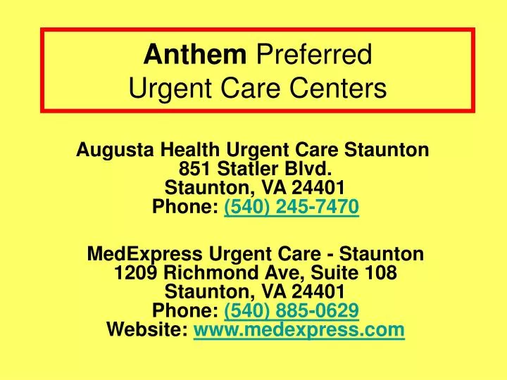 anthem preferred urgent care centers