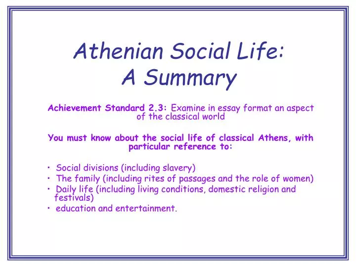 athenian social life a summary