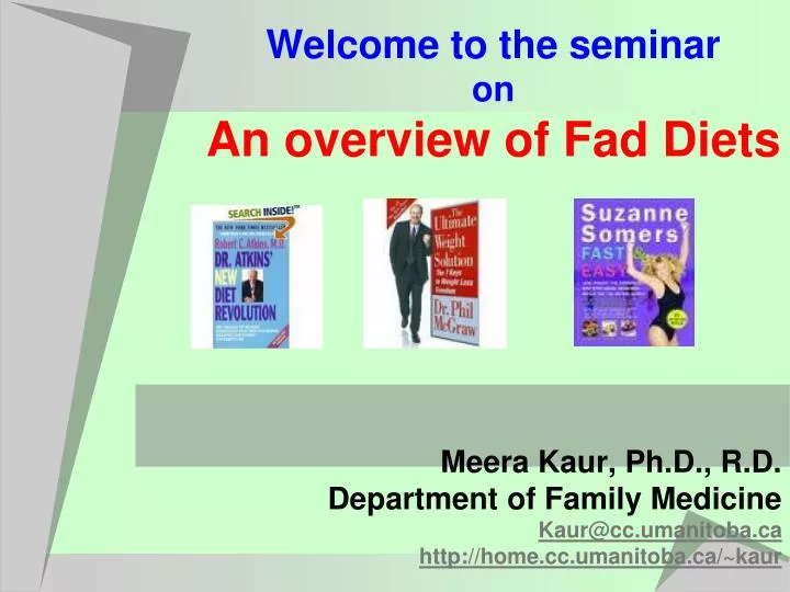 welcome to the seminar on an overview of fad diets