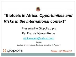 “ Biofuels in Africa : Opportunities and Risks in the International context”