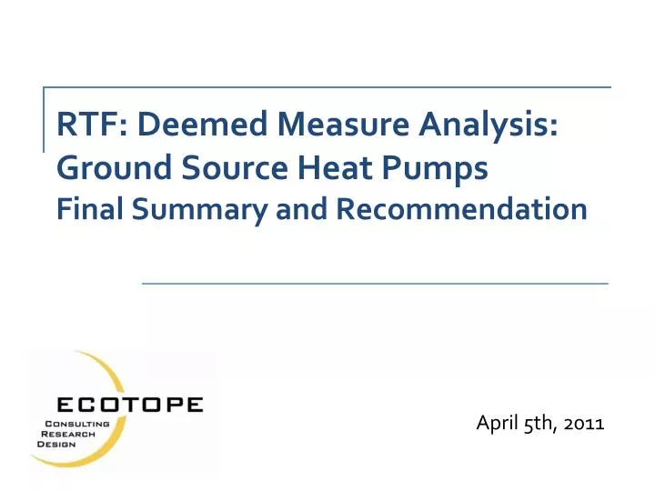 rtf deemed measure analysis ground source heat pumps final summary and recommendation