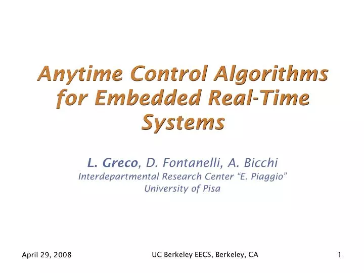 anytime control algorithms for embedded real time systems
