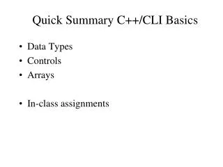 Quick Summary C++/CLI Basics