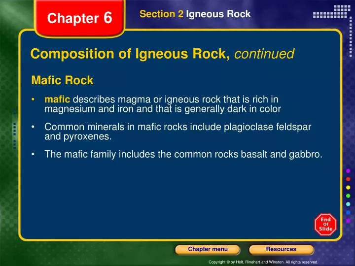 composition of igneous rock continued