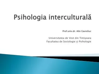 Psihologia intercultural ă