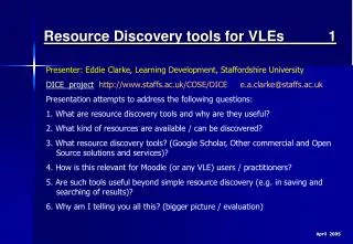 Resource Discovery tools for VLEs 1