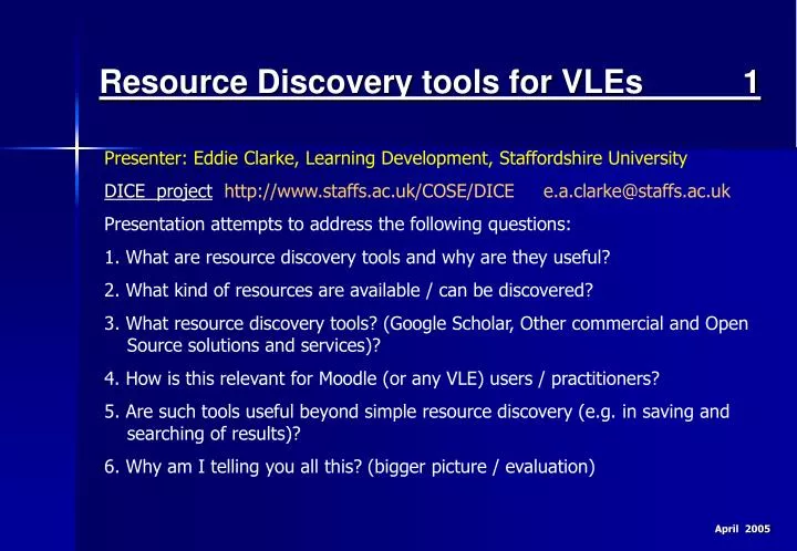 resource discovery tools for vles 1