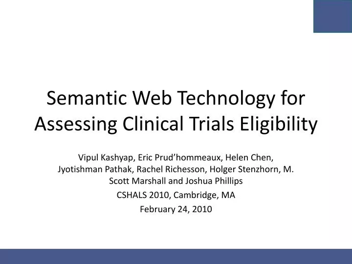 semantic web technology for assessing clinical trials eligibility