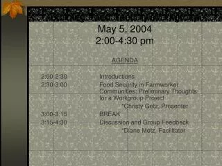 Building Food Security Workgroup May 5, 2004 2:00-4:30 pm