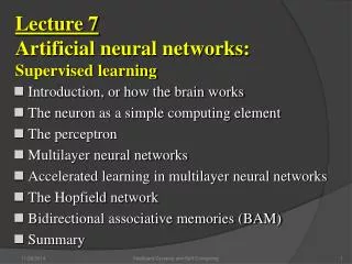 Lecture 7 Artificial neural networks: Supervised learning