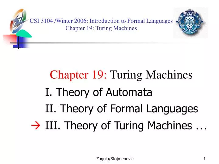 csi 3104 winter 2006 introduction to formal languages chapter 19 turing machines