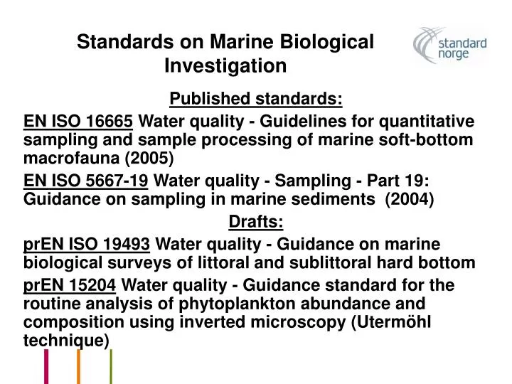 standards on marine biological investigation