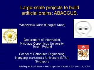 Large-scale projects to build artificial brains : ABACCUS.