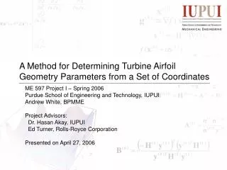 A Method for Determining Turbine Airfoil Geometry Parameters from a Set of Coordinates