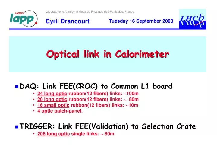 optical link in calorimeter