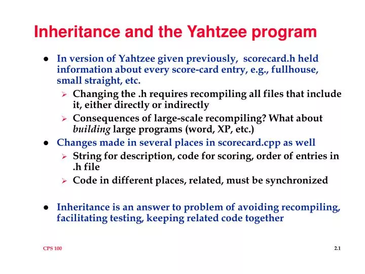 inheritance and the yahtzee program